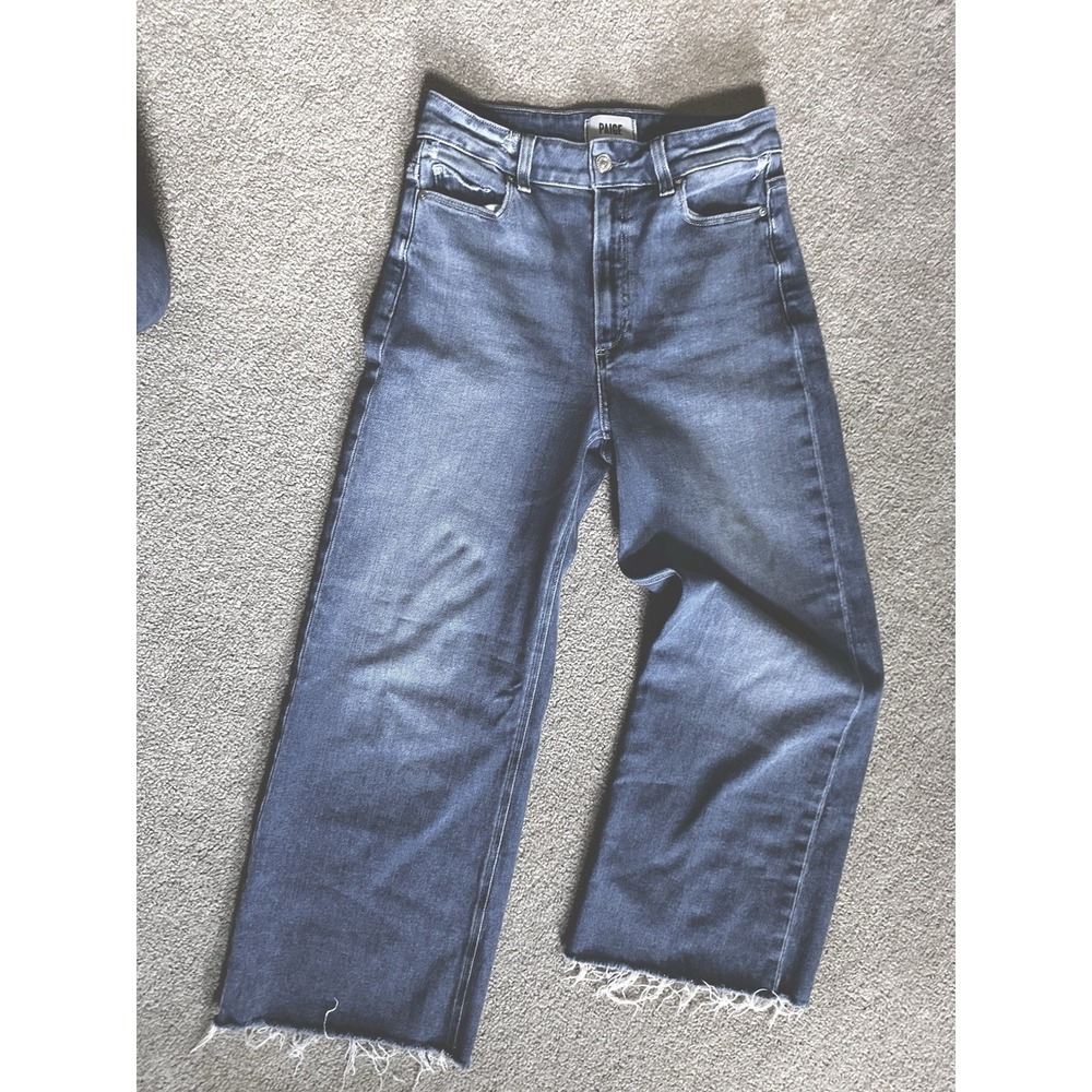Paige‎ Anessa Jeans Women's 28 Distressed High Rise Wide Leg Crop Raw Hem